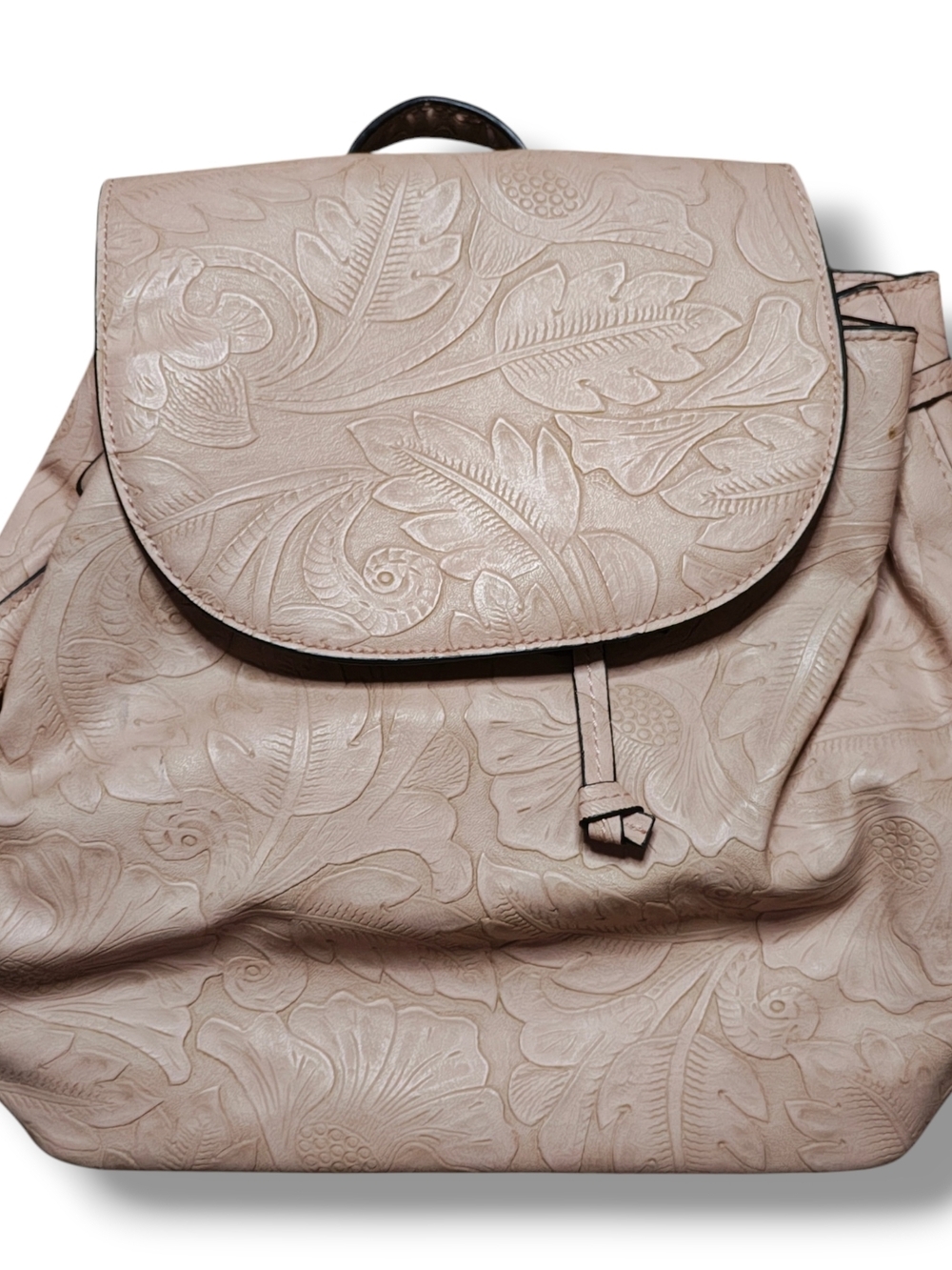 Women's Embossed Floral Flap Backpack - Blush Tan